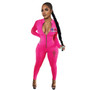 Women Sexy Slim Zip Print Long Sleeve Jumpsuit