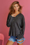 BiBi Textured Knit Hoodie with Buttoned Placket