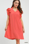 Umgee Linen Flutter Sleeve Shift Dress with Pockets