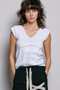 POL V-Neck Lightweight Textured Short Sleeve Knit Top with Lace Trim