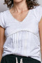 POL V-Neck Lightweight Textured Short Sleeve Knit Top with Lace Trim