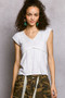 POL V-Neck Lightweight Textured Short Sleeve Knit Top with Lace Trim