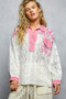 POL Floral Print Long Sleeve Lace Shirt with Front Pocket
