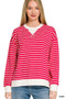 Zenana Contrast Striped Round Neck Sweatshirt