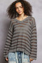 Stripe Pattern V-Neck Long Sleeve Knit Top