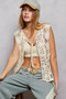 POL Tie Front Floral Pattern Crochet Vest with Scalloped Edge