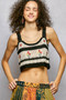 POL Floral Embroidered Cropped Crochet Cami with Scalloped Hem