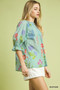 Umgee Floral Split Neck Puff Sleeve Top