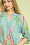 Umgee Floral Split Neck Puff Sleeve Top