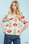Umgee Print Puff Sleeve Blouse with Contrast Trim