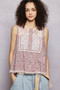 POL Printed Woven Lace Back Round Neck Sleeveless Top