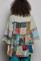 POL Tiered Floral Patchwork Tie Neck Shirred Ruffled Blouse