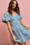 SO ME Bubble Sleeves Denim Fit And Flare Mini Dress