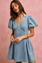SO ME Bubble Sleeves Denim Fit And Flare Mini Dress