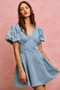 SO ME Bubble Sleeves Denim Fit And Flare Mini Dress