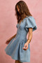 SO ME Bubble Sleeves Denim Fit And Flare Mini Dress