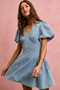 SO ME Bubble Sleeves Denim Fit And Flare Mini Dress