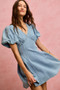 SO ME Bubble Sleeves Denim Fit And Flare Mini Dress