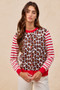 BiBi Leopard With Stripe Combo Buttoned Cardigan