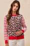 BiBi Leopard With Stripe Combo Buttoned Cardigan