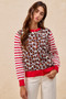 BiBi Leopard With Stripe Combo Buttoned Cardigan