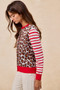 BiBi Leopard With Stripe Combo Buttoned Cardigan