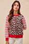 BiBi Leopard With Stripe Combo Buttoned Cardigan