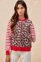 BiBi Leopard With Stripe Combo Buttoned Cardigan