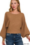 Zenana Boat Neck Balloon Sleeve Sweater