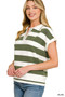 Zenana Striped Collared Short Sleeve Sweater