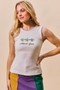 SO ME Mardi Gras Tank Top With Contrast Blanket Stitch