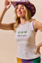 SO ME Mardi Gras Tank Top With Contrast Blanket Stitch
