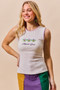 SO ME Mardi Gras Tank Top With Contrast Blanket Stitch