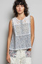 POL Printed Woven Lace Back Round Neck Sleeveless Top