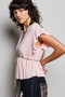 POL Tied Ruffled V-Neck Short Sleeve Blouse with Lace Detail