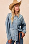 BiBi Washed Denim Jacket with Contrast Collar Detail