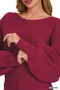 Zenana Boat Neck Balloon Sleeve Sweater