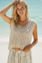 POL V-Neck Crochet Tank with Diamond Weave Knit Patterns