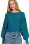 Zenana Boat Neck Balloon Sleeve Sweater