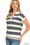 Zenana Striped Collared Short Sleeve Sweater