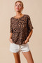 SO ME Leopard Thermal Waffle Knit Loose Fit Top