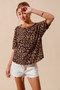 SO ME Leopard Thermal Waffle Knit Loose Fit Top