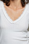 POL V-Neck Long Sleeve Ribbed Top with Lace-Accent Neckband