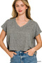 Zenana Soft Melange V-neck Drop Shoulder Cropped Top