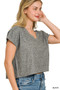Zenana Soft Melange V-neck Drop Shoulder Cropped Top