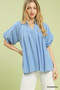 Umgee Linen V-Neck Flutter Sleeve Top