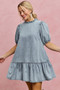 SO ME Denim Short Sleeves Mini Tiered Dress