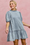 SO ME Denim Short Sleeves Mini Tiered Dress