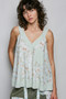POL Floral V-Neck Tank with Front Pocket