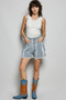 POL Raw Hem Drawstring Striped Denim Shorts